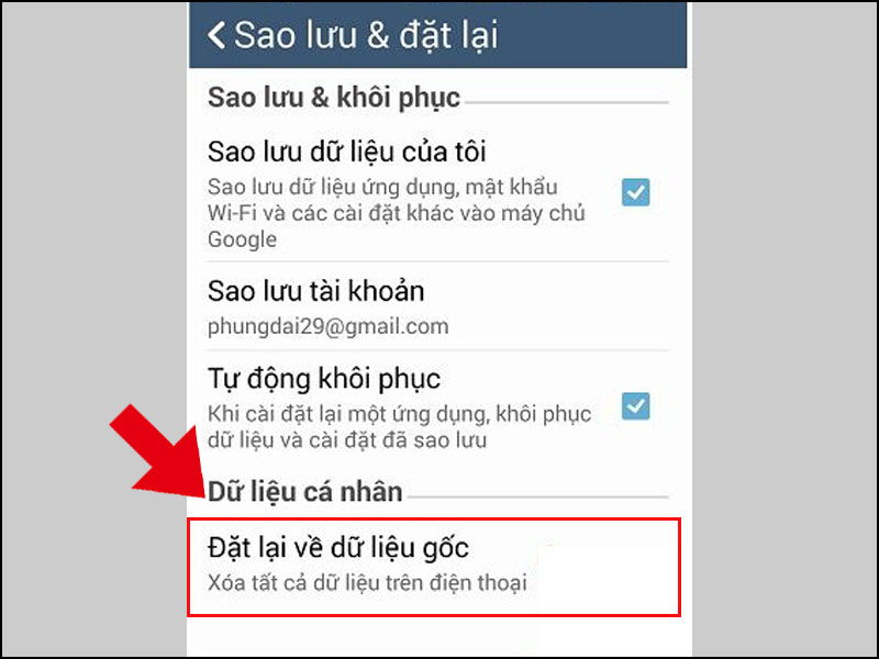 Đặt lại về dữ liệu gốc